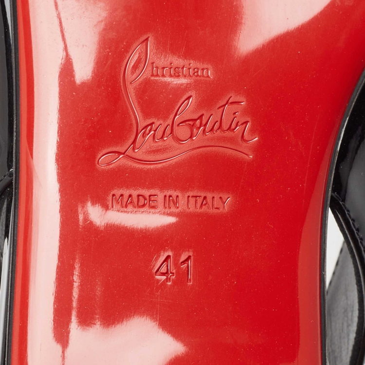 Pre Owned Christian Louboutin Black Patent Leather Hot Chickita Slingback Flats Size 41