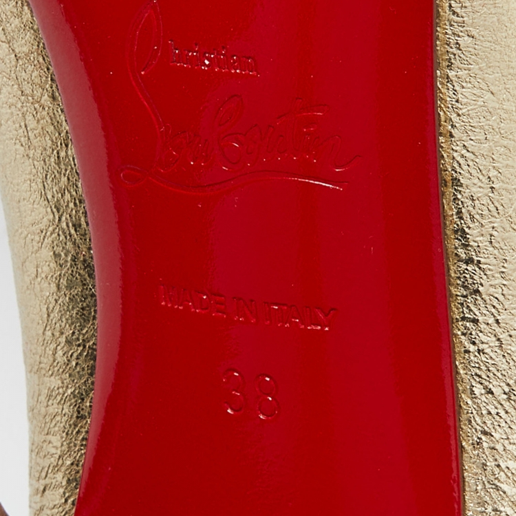 Pre Owned Christian Louboutin Gold Textured Leather Decoltish Pumps Size 38
