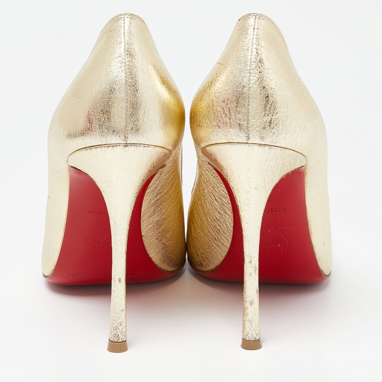 Pre Owned Christian Louboutin Gold Textured Leather Decoltish Pumps Size 38