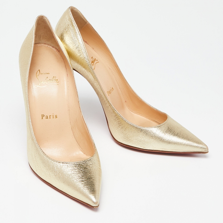 Pre Owned Christian Louboutin Gold Textured Leather Decoltish Pumps Size 38
