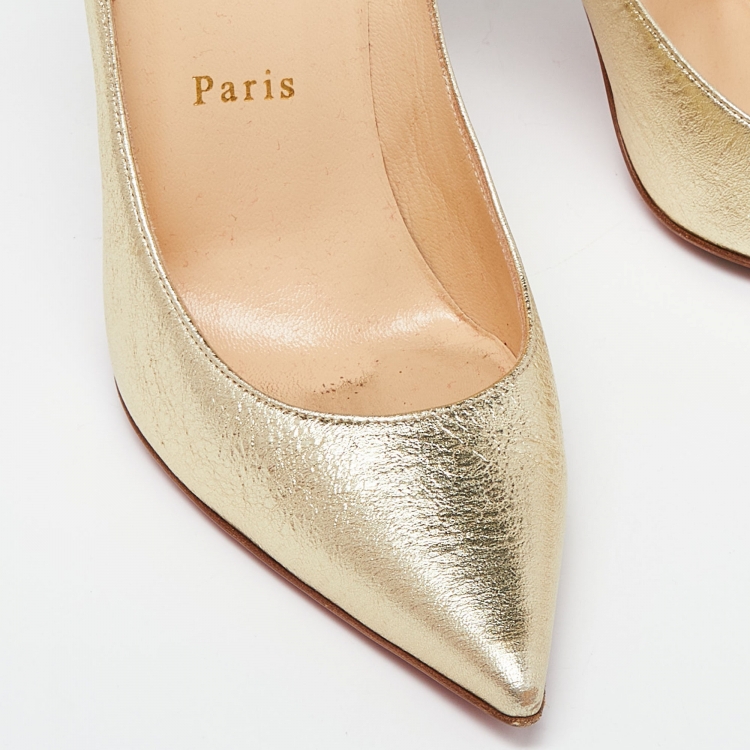 Pre Owned Christian Louboutin Gold Textured Leather Decoltish Pumps Size 38