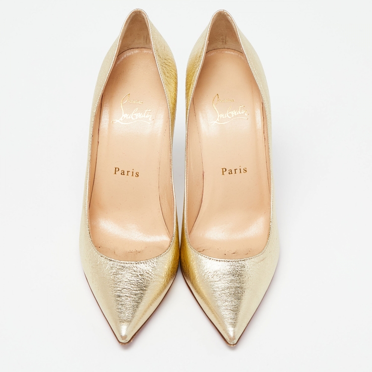 Pre Owned Christian Louboutin Gold Textured Leather Decoltish Pumps Size 38