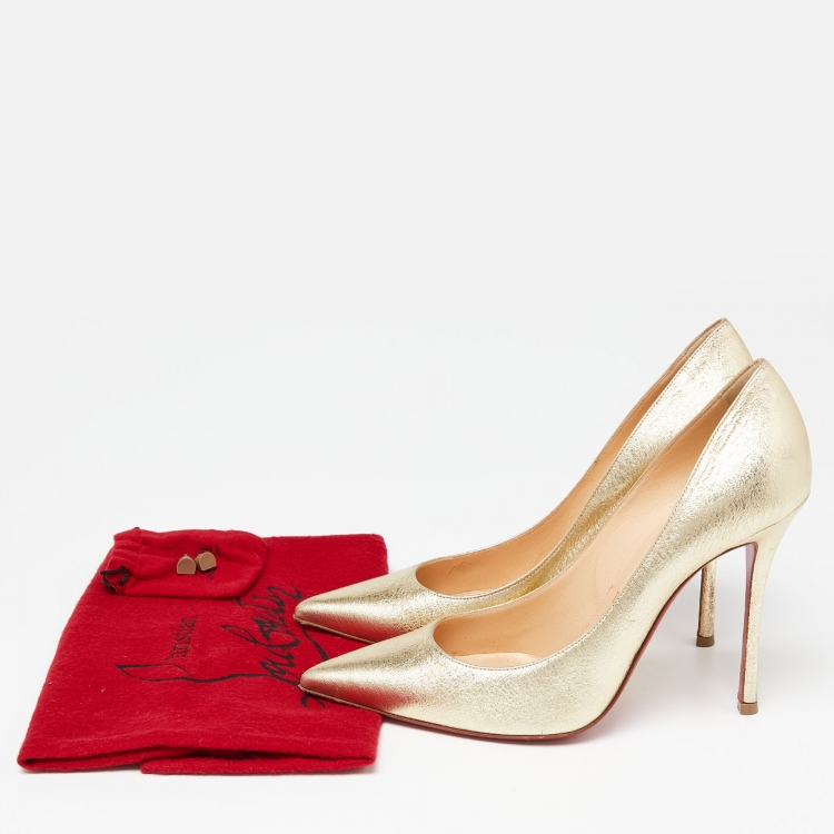 Pre Owned Christian Louboutin Gold Textured Leather Decoltish Pumps Size 38
