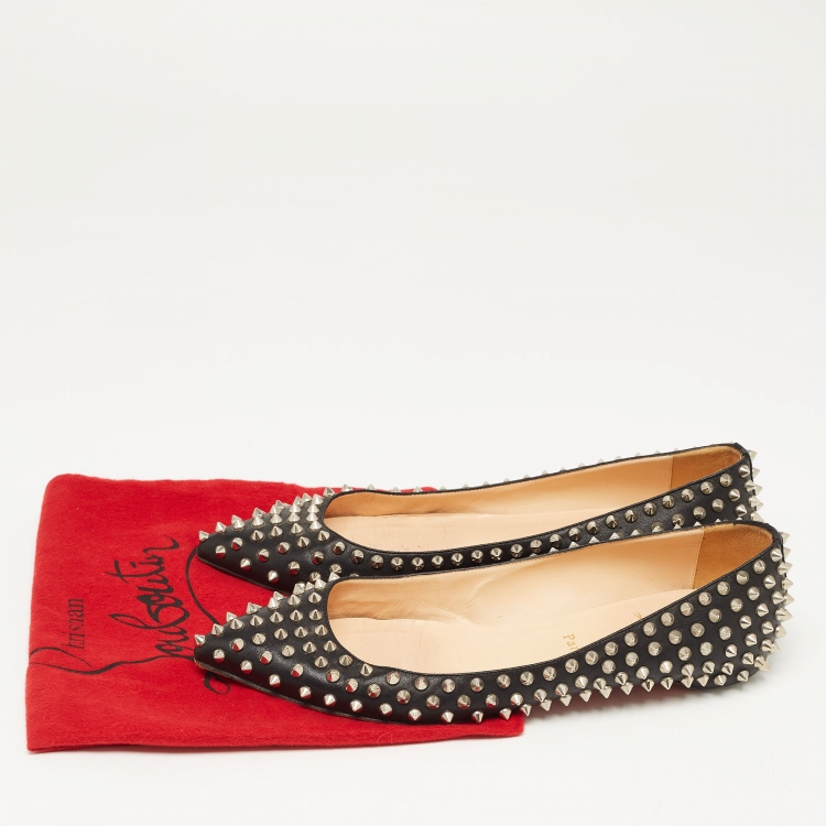 Pre Owned Christian Louboutin Black Leather Pigalle Spikes Ballet Flats Size 41   