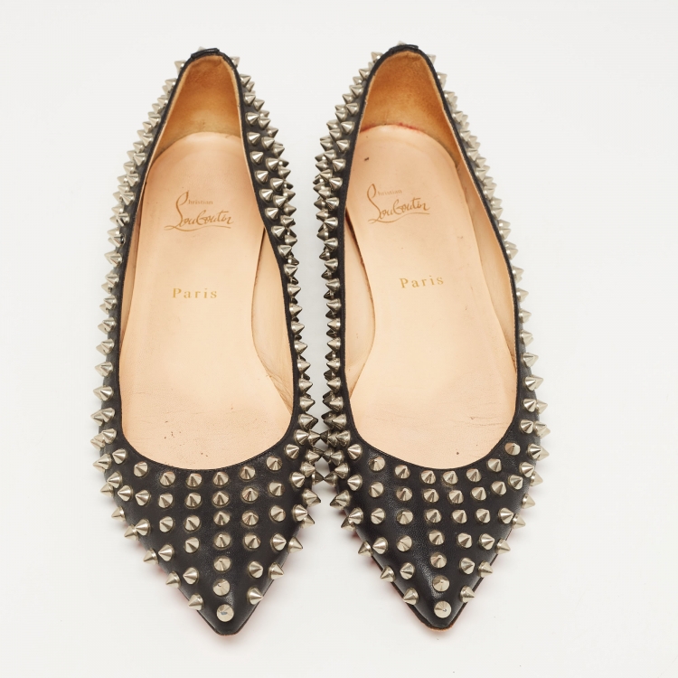 Pre Owned Christian Louboutin Black Leather Pigalle Spikes Ballet Flats Size 41   