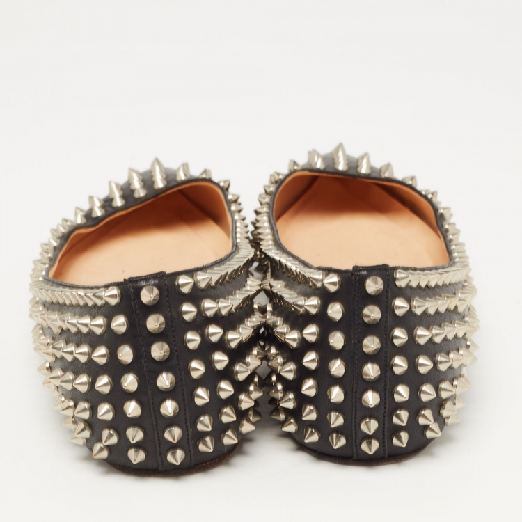 Pre Owned Christian Louboutin Black Leather Pigalle Spikes Ballet Flats Size 41   