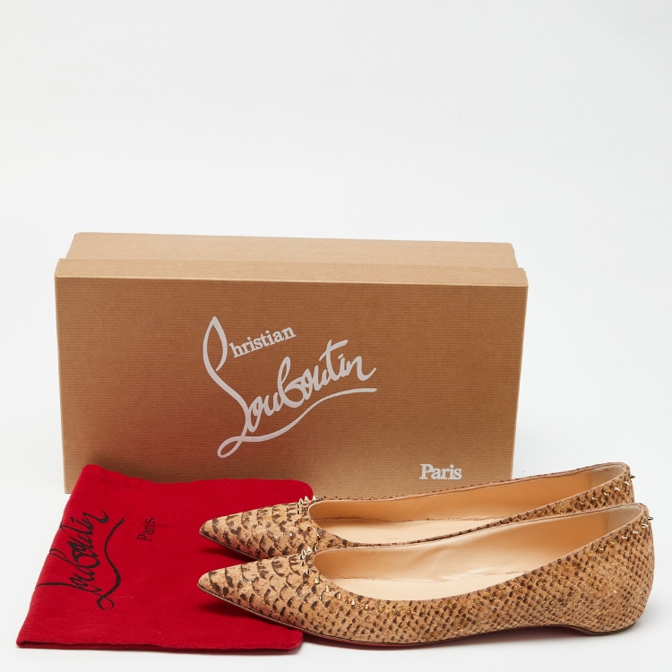 مملوكة مسبقًا Christian Louboutin Brown Cork Anjalina Spike Ballet Flats Size 42