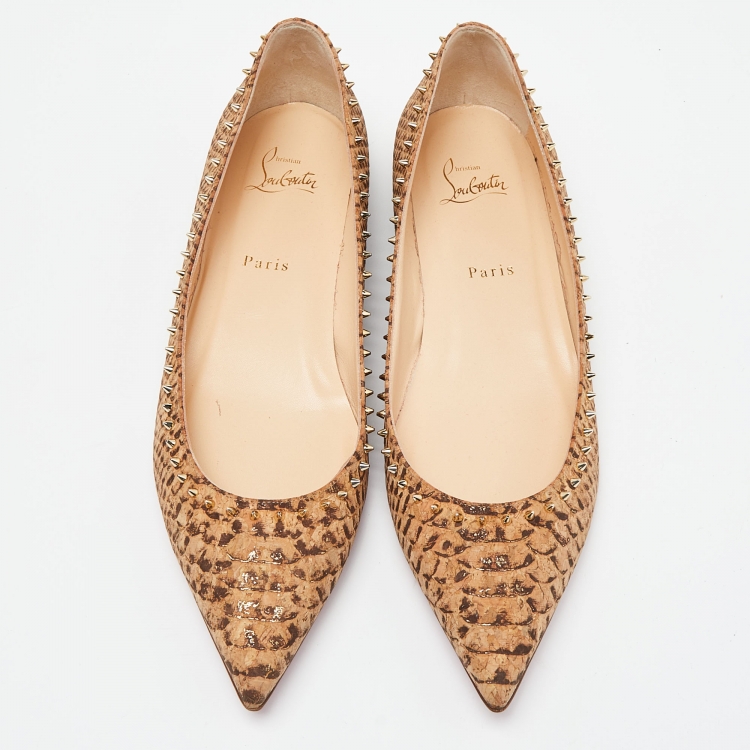 مملوكة مسبقًا Christian Louboutin Brown Cork Anjalina Spike Ballet Flats Size 42