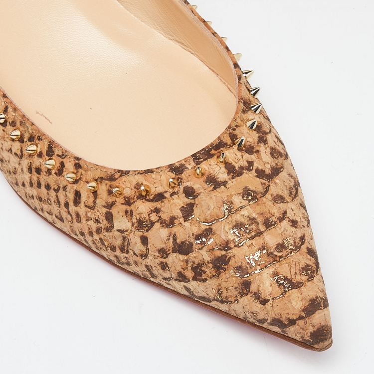 مملوكة مسبقًا Christian Louboutin Brown Cork Anjalina Spike Ballet Flats Size 42