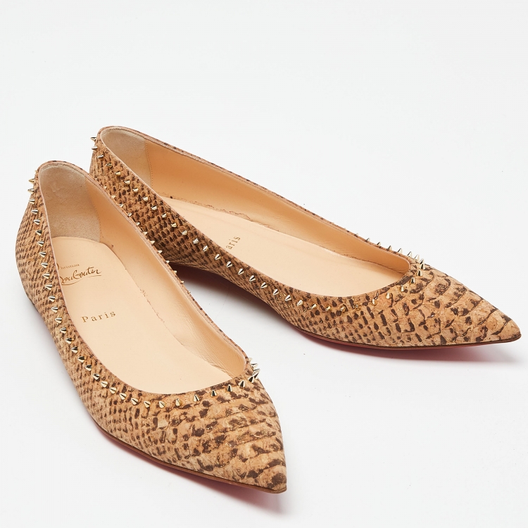 مملوكة مسبقًا Christian Louboutin Brown Cork Anjalina Spike Ballet Flats Size 42