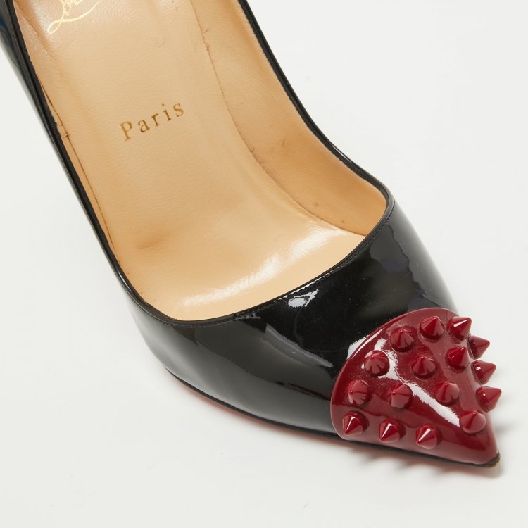 Pre Owned Christian Louboutin Black/Burgundy Patent Leather Geo Spike Pumps Size 39