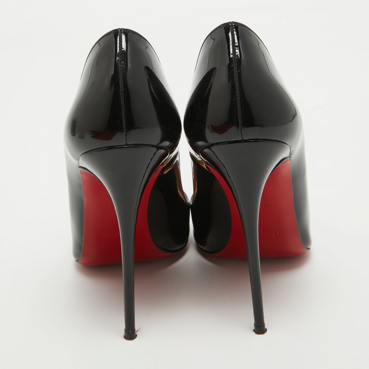 Pre Owned Christian Louboutin Black/Burgundy Patent Leather Geo Spike Pumps Size 39