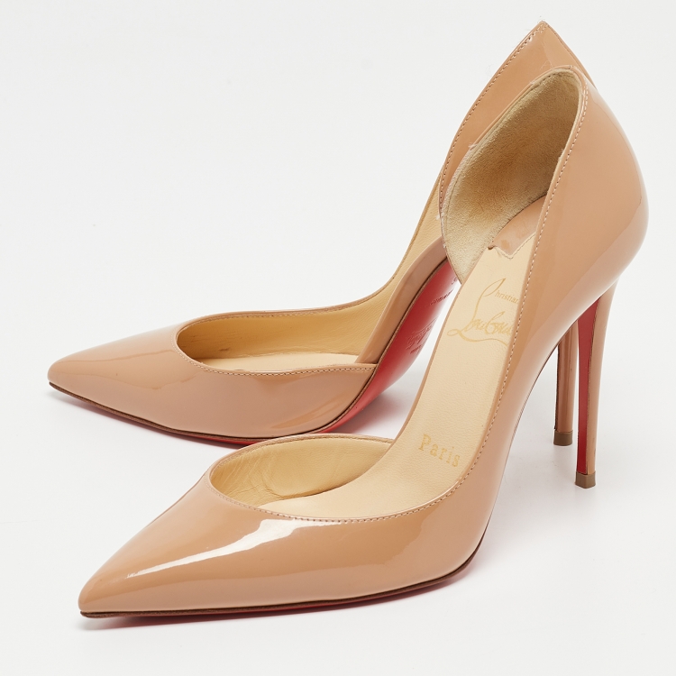 Pre Owned Christian Louboutin Beige Patent Leather Iriza Pumps Size 36