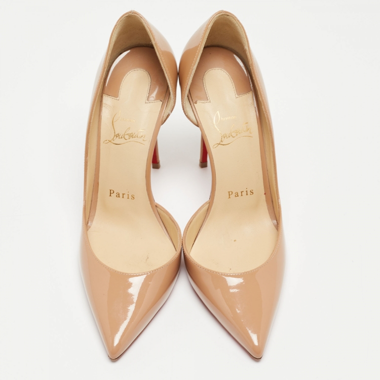 Pre Owned Christian Louboutin Beige Patent Leather Iriza Pumps Size 36