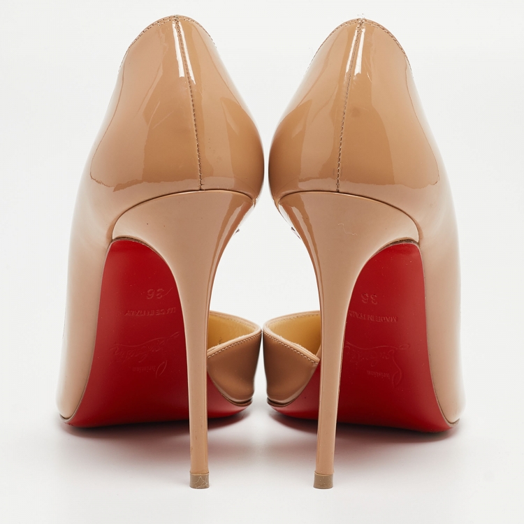 Pre Owned Christian Louboutin Beige Patent Leather Iriza Pumps Size 36
