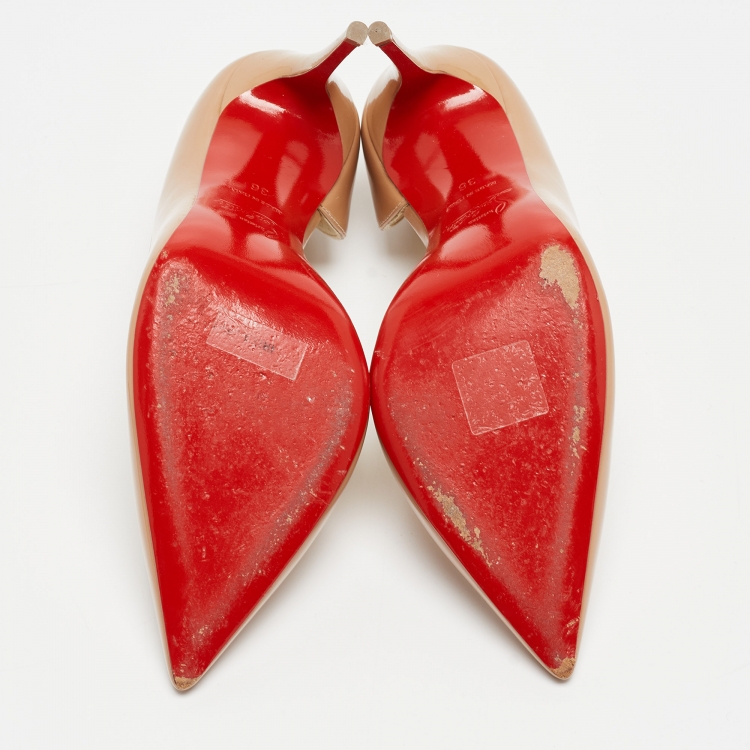 Pre Owned Christian Louboutin Beige Patent Leather Iriza Pumps Size 36