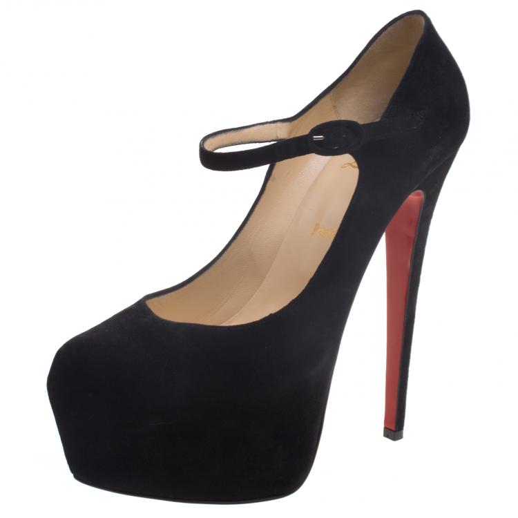Christian Louboutin Black Suede Lady Daf Mary Jane Pumps Size 40 ...