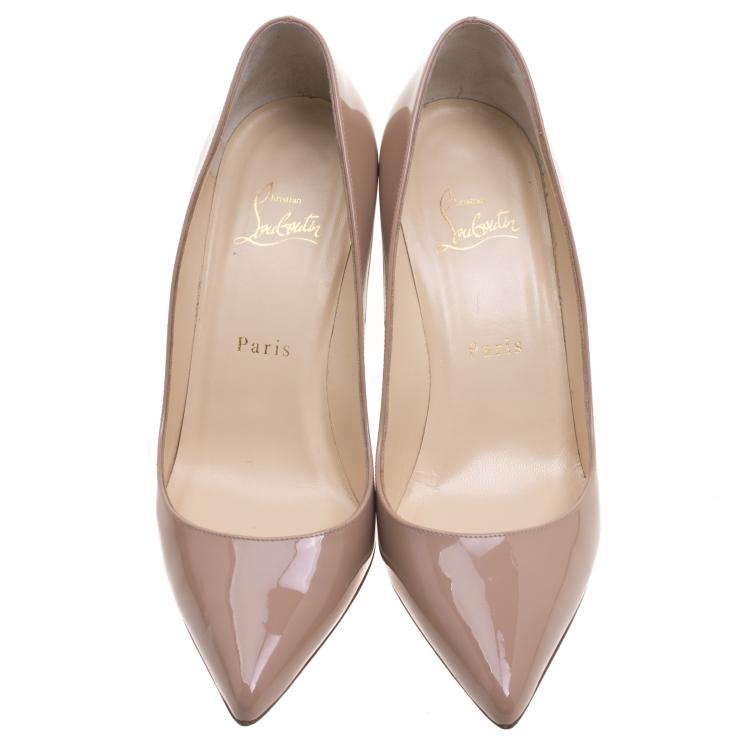 Pre Owned Christian Louboutin Beige Patent Leather Pigalle Pumps Size 37.5