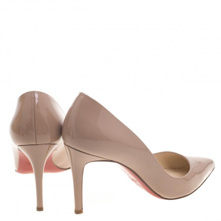 Pre Owned Christian Louboutin Beige Patent Leather Pigalle Pumps Size 37.5