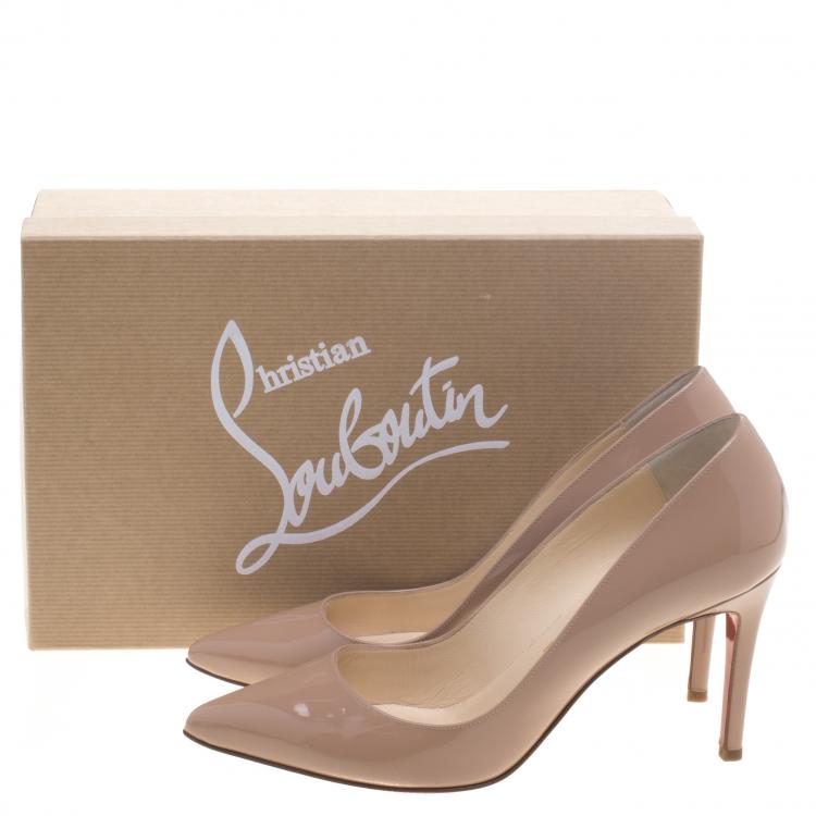 Pre Owned Christian Louboutin Beige Patent Leather Pigalle Pumps Size 37.5