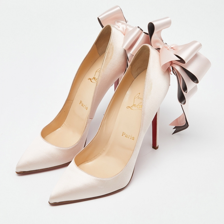 Pre Owned Christian Louboutin Pink Satin Anemone Crepe Pumps Size 40