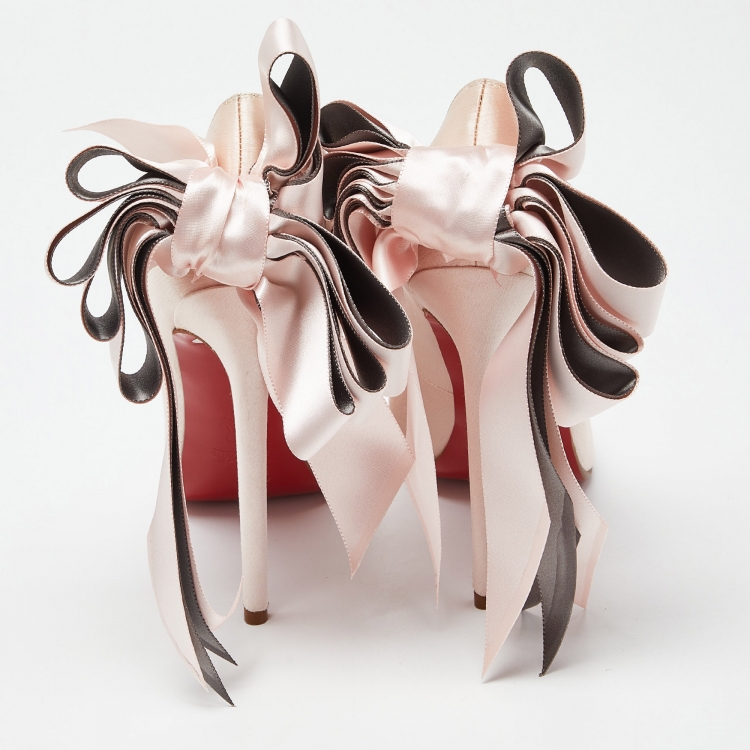 Pre Owned Christian Louboutin Pink Satin Anemone Crepe Pumps Size 40