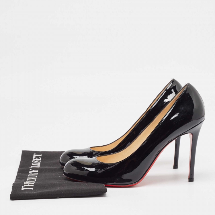 Pre Owned Christian Louboutin Black Patent Leather Simple Pumps Size 41