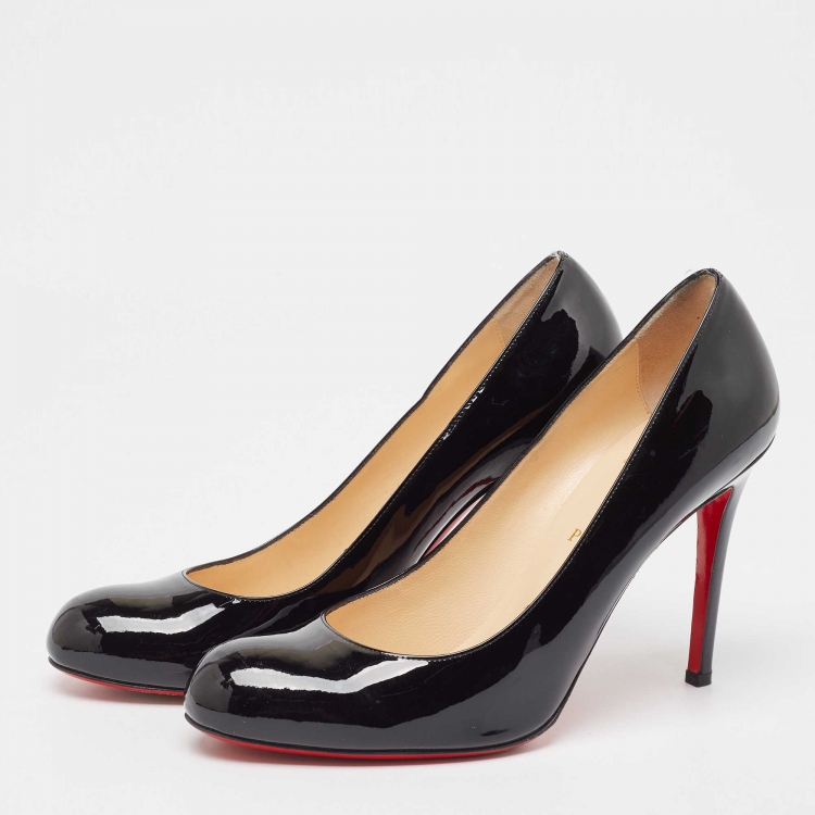 Pre Owned Christian Louboutin Black Patent Leather Simple Pumps Size 41