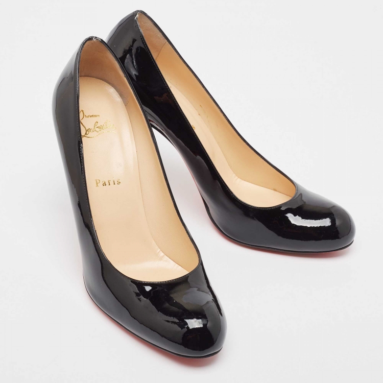 Pre Owned Christian Louboutin Black Patent Leather Simple Pumps Size 41