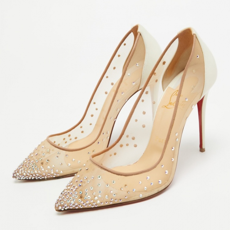Christian Louboutin Beige/Iridescent Mesh and Leather Follies ...