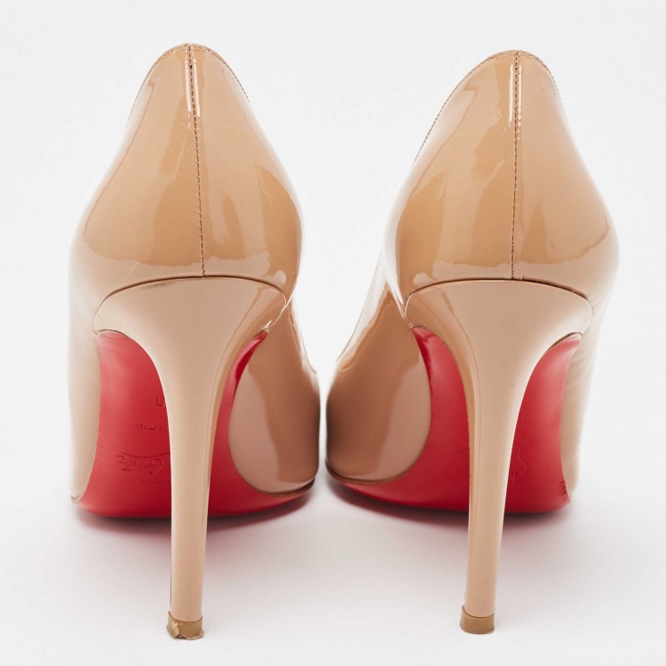 Pre Owned Christian Louboutin Beige Patent Leather Simple Pumps Size 38