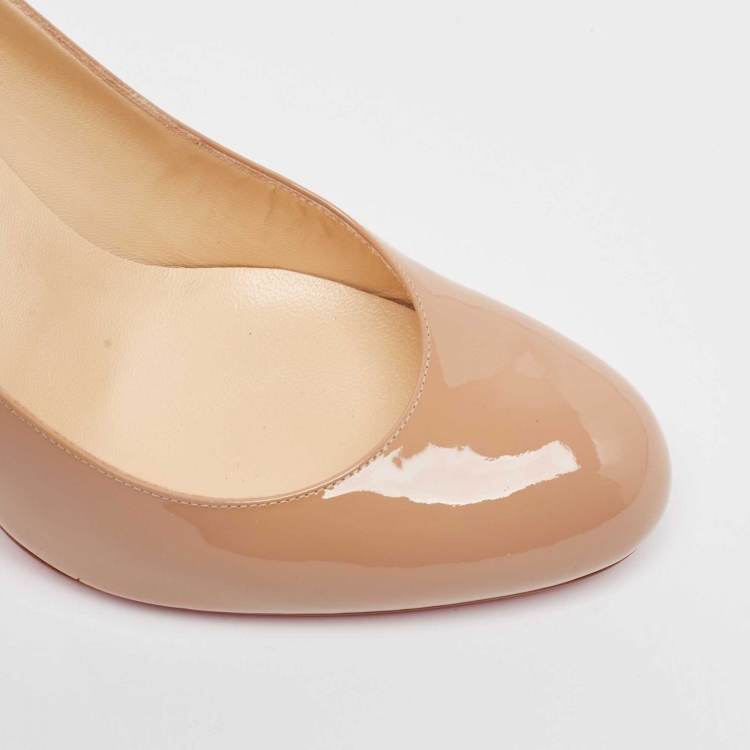 Pre Owned Christian Louboutin Beige Patent Leather Simple Pumps Size 38
