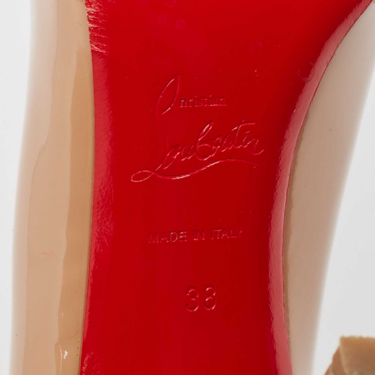 Pre Owned Christian Louboutin Beige Patent Leather Simple Pumps Size 38
