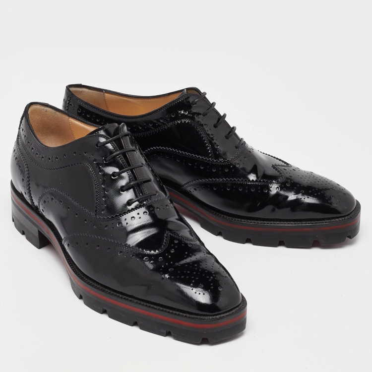 Pre Owned Christian Louboutin Black Brogue Patent Leather Charletta Lace Up Oxfords Size 38