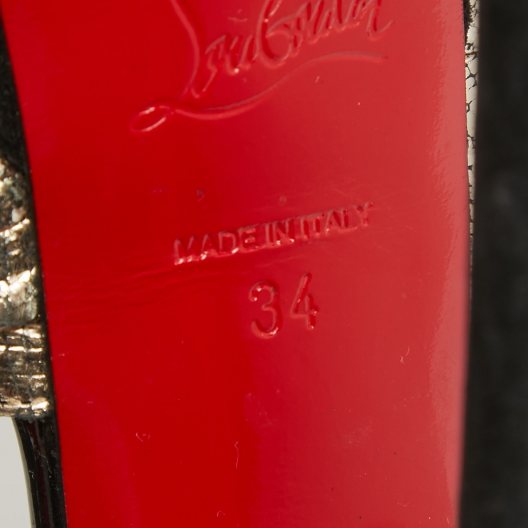 Pre Owned Christian Louboutin Gold/Black Suede and Leather Ankle Strap Louboutin Pumps Size 34