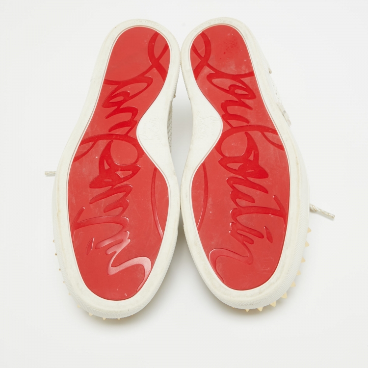 Pre Owned Christian Louboutin White Mesh and Leather AC Viera Spiked Orlato Low Top Sneakers Size 35