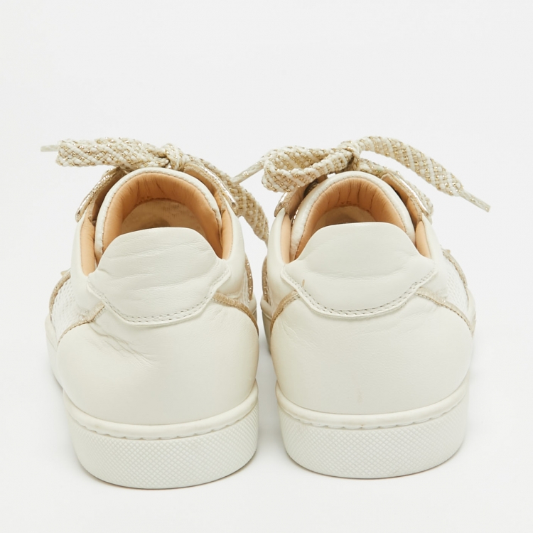 Pre Owned Christian Louboutin White Mesh and Leather AC Viera Spiked Orlato Low Top Sneakers Size 35