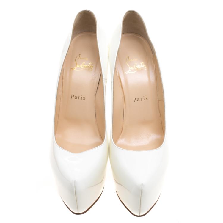 Pre Owned Christian Louboutin White Patent Leather Daffodile Platform Pumps Size 40