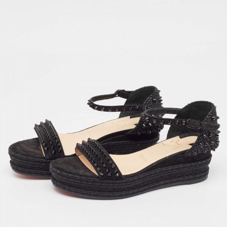 Christian Louboutin Black Suede And Raffia Madmonica Sandals