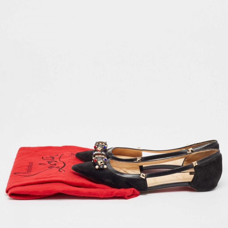 Pre Owned Christian Louboutin Black Suede and Leather Tudor Young Ballet Flats Size 41