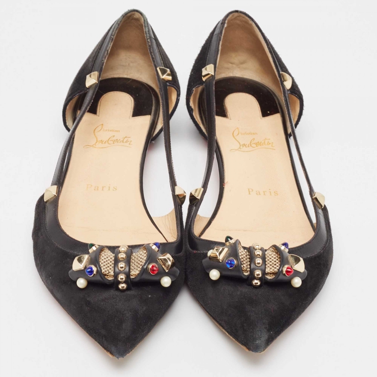 Pre Owned Christian Louboutin Black Suede and Leather Tudor Young Ballet Flats Size 41