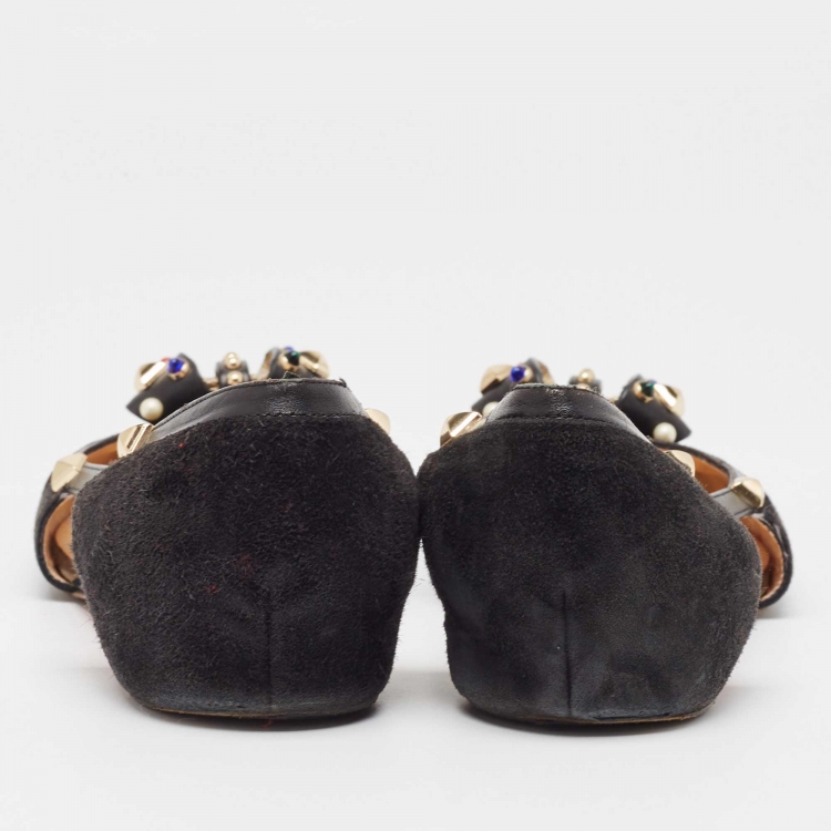 Pre Owned Christian Louboutin Black Suede and Leather Tudor Young Ballet Flats Size 41