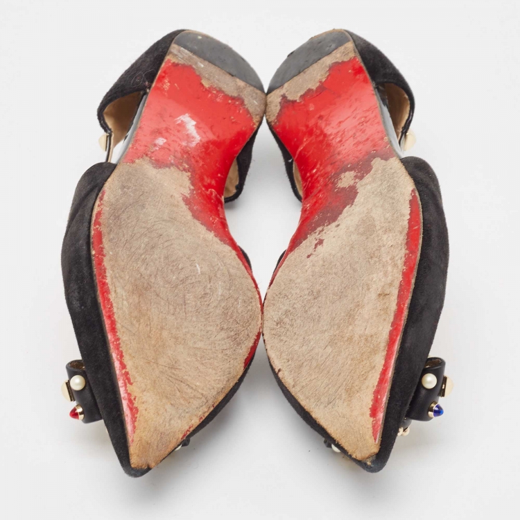 Pre Owned Christian Louboutin Black Suede and Leather Tudor Young Ballet Flats Size 41