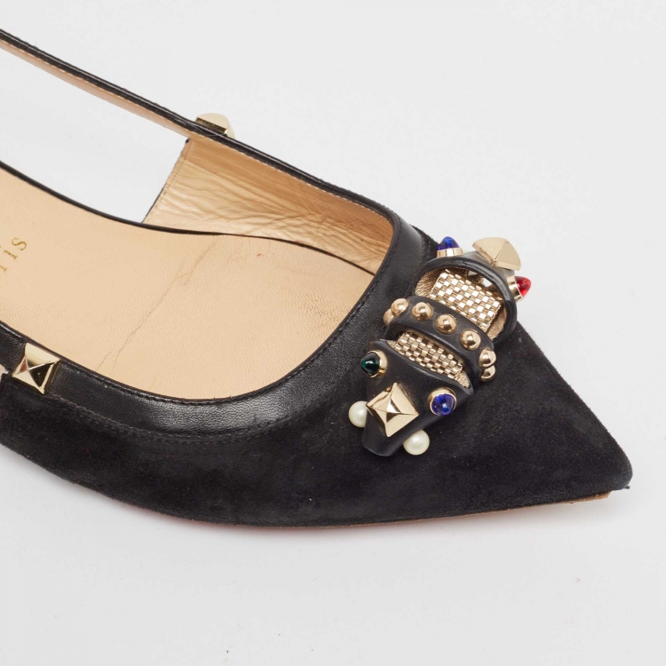 Pre Owned Christian Louboutin Black Suede and Leather Tudor Young Ballet Flats Size 41