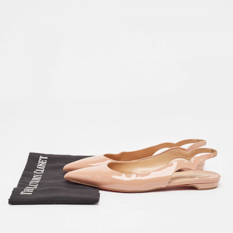 Pre Owned Christian Louboutin Pink Patent Leather Hot Chickita Slingback Flats Size 39.5