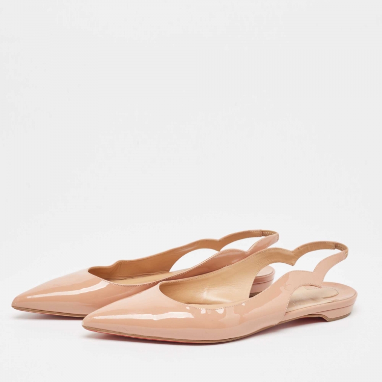 Pre Owned Christian Louboutin Pink Patent Leather Hot Chickita Slingback Flats Size 39.5