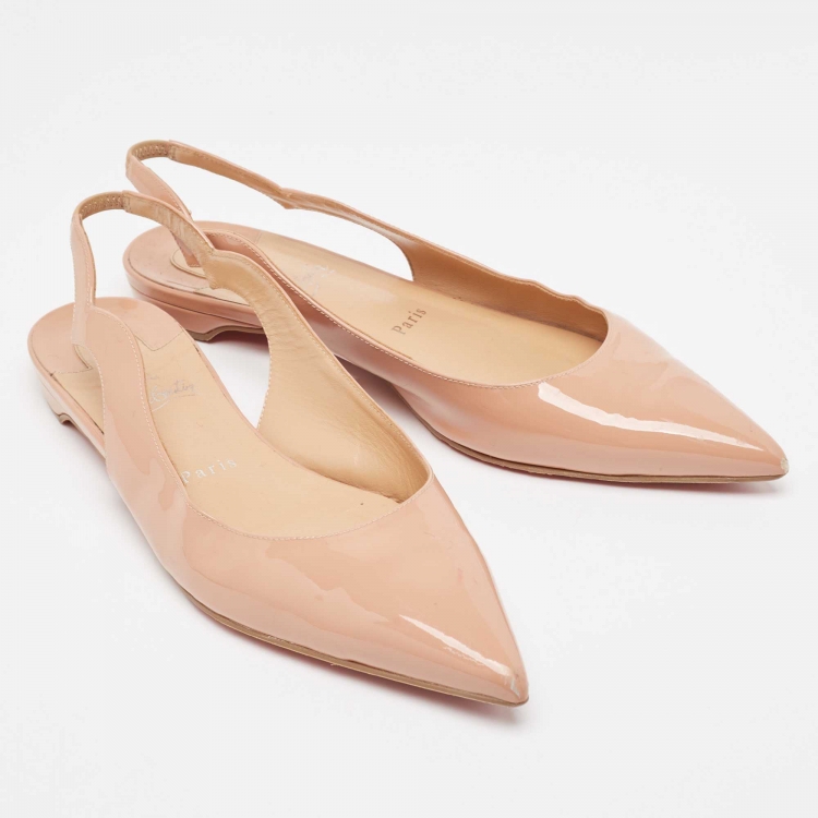 Pre Owned Christian Louboutin Pink Patent Leather Hot Chickita Slingback Flats Size 39.5