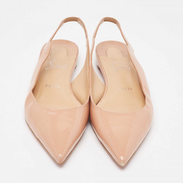Pre Owned Christian Louboutin Pink Patent Leather Hot Chickita Slingback Flats Size 39.5