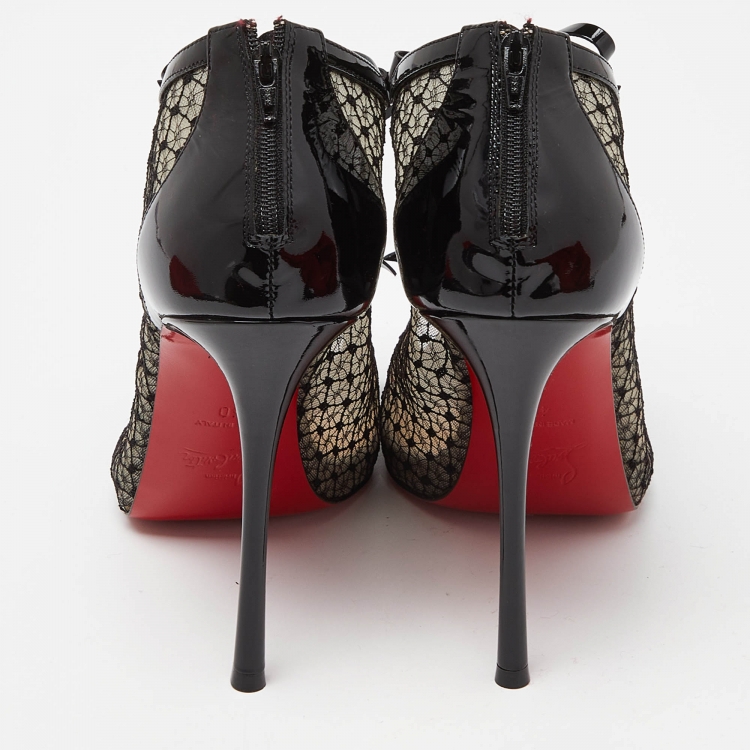 مملوكة مسبقًا Christian Louboutin Black Patent Leather and Mesh Empiralta Booties Size 40