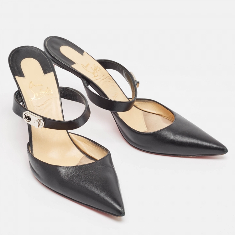 Pre Owned Christian Louboutin Black Leather Choco Lock Mules Size 41
